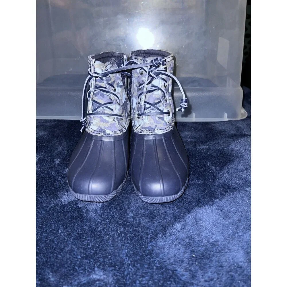 SPERRY Saltwater Camo Navy Blue Water Resistant Boots Youth Sz 1
